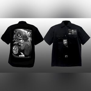 DGA Work Shirt Reflections Black Button up Lowrider Art David Gonzales Size M